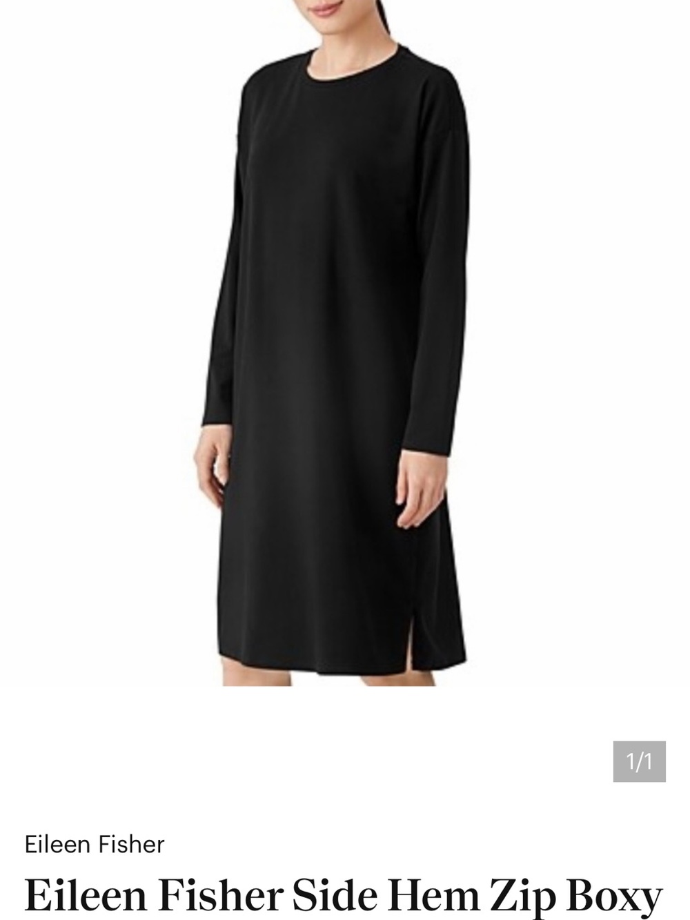 Eileen Fisher Black Side Hem Zip Boxy Dress